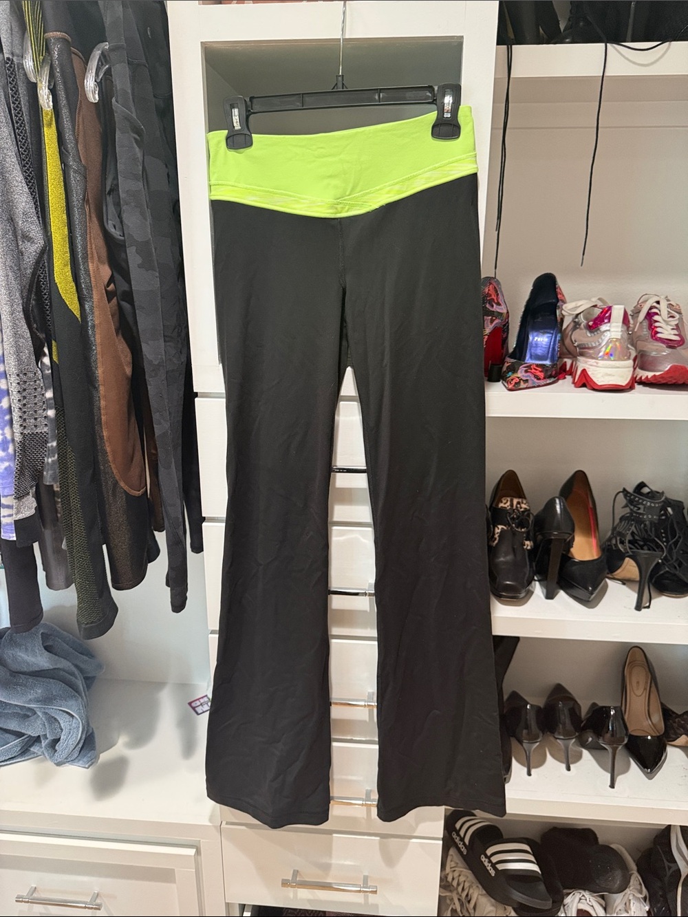 VSX- Victoria secret : Black Yoga Pants with Neon Yellow-Green Waistband